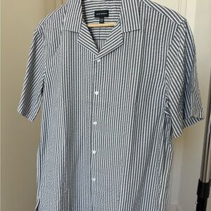 Club Monaco Gray and White Striped Lyocell Casual Shirt